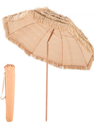 Tiki Umbrella, 8 ft Thatched Patio Umbrella with Tilt, Hawaiian Style Beach Parasol with Durable PP Thatch and 8 Metal Ribs, Grass Pool Umbrellas for Beach, Patio, Poolside, Backyard & Garden