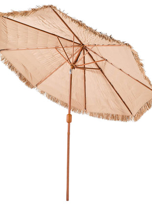 Tiki Umbrella, 9 ft Thatched Patio Umbrella with Tilt, Hawaiian Style Beach Parasol with Durable PP Thatch and 8 Metal Ribs, Grass Pool Umbrellas for Beach, Patio, Poolside, Backyard & Garden