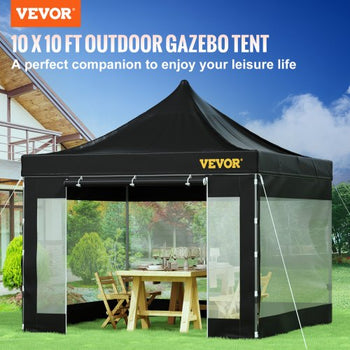 Pop Up Canopy Tent, 10 x 10 FT, Outdoor Patio Gazebo Tent with Removable Sidewalls and Wheeled Bag, UV Resistant Waterproof Instant Gazebo Shelter for Party, Garden, Backyard, Black