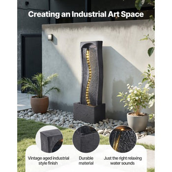 Outdoor Water Fountain, 38.58 in Height Fountain and Waterfall, 1-Tier Floor Standing Rock Base Style Fountains with with LED Light and Pump, for Outdoor Indoor Garden, Home, Patio & Backyard