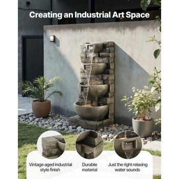 Outdoor Water Fountain, 35.63 in Height Fountain and Waterfall, 4-Tier Floor Standing Cascading Fountains with LED Light and Pump, Block Stack Style, for Outdoor Indoor Garden, Patio & Backyard