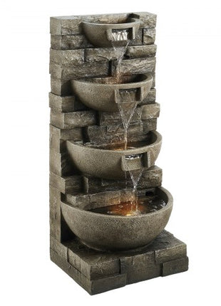 Outdoor Water Fountain, 35.63 in Height Fountain and Waterfall, 4-Tier Floor Standing Cascading Fountains with LED Light and Pump, Block Stack Style, for Outdoor Indoor Garden, Patio & Backyard