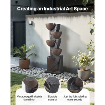Outdoor Water Fountain, 49.61 in Height Fountain and Waterfall, 5-Tier Floor Standing Jar-Shaped Cascading Fountains with LED Light and Pump, for Outdoor Indoor Garden, Home, Patio & Backyard