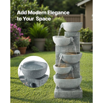 Outdoor Water Fountain, 31.5 in Height Fountain and Waterfall, 5-Tier Floor Standing Bowl-Shaped Cascading Fountains with LED Light and Pump, for Outdoor Indoor Garden, Home, Patio & Backyard