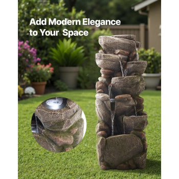 Outdoor Water Fountain, 38.98 in Height Fountain and Waterfall, 7-Tier Floor Standing Rock-Shaped Cascading Fountains with LED Light and Pump, for Outdoor Indoor Garden, Home, Patio & Backyard