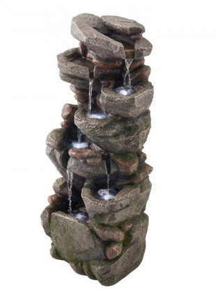 Outdoor Water Fountain, 38.98 in Height Fountain and Waterfall, 7-Tier Floor Standing Rock-Shaped Cascading Fountains with LED Light and Pump, for Outdoor Indoor Garden, Home, Patio & Backyard