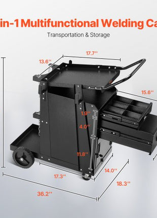 Welding Cart, 2 Drawers Welder Cart Heavy Duty with Anti-Theft Lockable Cabinet, 350LBS Static Weight Capacity, 360° Swivel Wheels, Tank Storage Safety Chains for MIG TIG Welder, Plasma Cutter