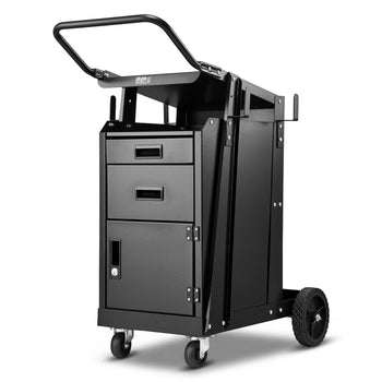 Welding Cart, 2 Drawers Welder Cart Heavy Duty with Anti-Theft Lockable Cabinet, 350LBS Static Weight Capacity, 360° Swivel Wheels, Tank Storage Safety Chains for MIG TIG Welder, Plasma Cutter