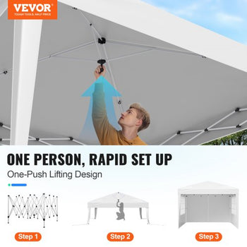 Pop Up Canopy, 10 x 10 FT Instant Canopy Portable Gazebo with 3 Sidewalls & 2 Ventilated Windows, Height Adjustable Pop-Up Outdoor Shelter Tent for Events, Patio, Backyard, Party, Parking