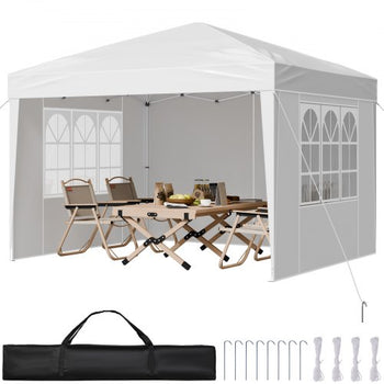 Pop Up Canopy, 10 x 10 FT Instant Canopy Portable Gazebo with 3 Sidewalls & 2 Ventilated Windows, Height Adjustable Pop-Up Outdoor Shelter Tent for Events, Patio, Backyard, Party, Parking