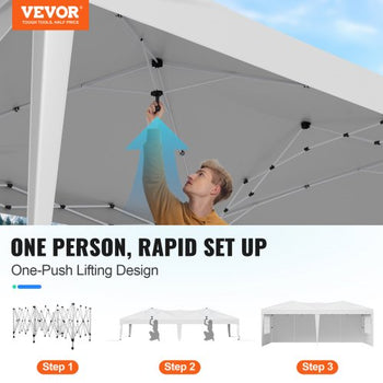 Pop Up Canopy, 10 x 20 FT Instant Canopy Portable Gazebo with 3 Sidewalls & 2 Ventilated Windows, Height Adjustable Pop-Up Outdoor Shelter Tent for Events, Patio, Backyard, Party, Parking