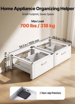 Laundry Pedestal, 14 in Height, Washer and Dryer Pedestals with Drawer, 700 lbs Weight Load Capacity, Non-Slip Feet, Heavy-duty Steel Washing Machine Stand Universal Fit, White, 2 Pack