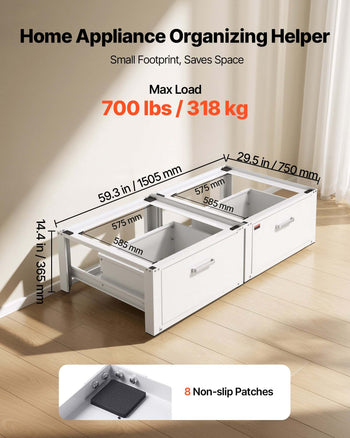 Laundry Pedestal, 14 in Height, Washer and Dryer Pedestals with Drawer, 700 lbs Weight Load Capacity, Non-Slip Feet, Heavy-duty Steel Washing Machine Stand Universal Fit, White, 2 Pack