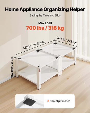 Laundry Pedestal, 16.1 in Height, 27.5 x 27.5 in Washer and Dryer Pedestals with Storage Shelf, 700 lbs Load Capacity, Non-Slip Feet, Washing Machine Stand Universal Fit, White, 2 Pack
