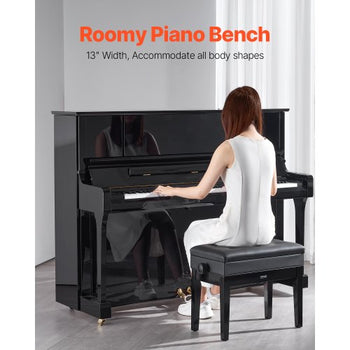 Piano Bench, 22" x 13" x 19.3", Keyboard Piano Chair with 19.3"-22.8" Adjustable Height, Padded Cushion, Storage Compartment for Music Books, Wooden Piano Stool Seat, for Vanity, Living Room