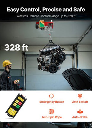 2200 lbs Wireless Attic Lift, 1600W 110V Electric Hoist with Wireless Remote Control, 40ft Single Cable Lifting Height & Pure Copper Motor, for Garage Warehouse Factory