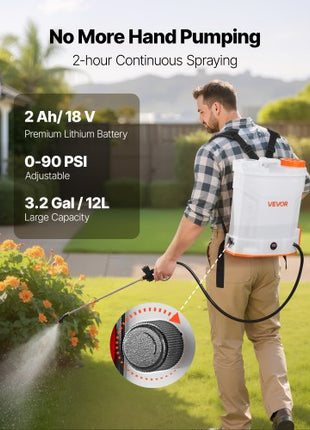 Battery Powered Backpack Sprayer, 3.2 Gal Powerful Electric Backpack Sprayer, 2 Retractable Wands & 5 Nozzles, Adjustable 0-90 PSI, 2 Hour Runtime, Portable Weed Sprayers for Yard Garden Lawn