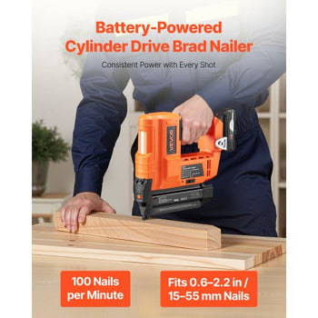 Cordless Brad Nailer, 18 Gauge, 20V Battery Powered Nail Gun, with 500 pcs Nails, 2.0 Ah Li-ion Battery and Charger, Adjustable Nailing Depth, for Home Improvement, Woodworking, DIY Project