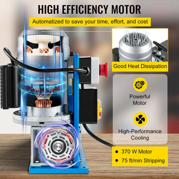 Electric Wire Stripping Machine, 370W 0.06 inch -1.5 inch Automatic Motorized Cable Stripper with 75 ft/min Speed, 11 Channels 10 Blades Strip Machinery, Scrap Handling Tool for Recycling Copper