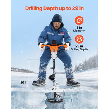 20V Electric Ice Auger, 8 inch Diameter, 2 in 1 Cordless Ice Fishing Augers and Earth Auger with Ices & Earth Drill Bit, Cold-Resistant Post Hole Digger, Turbo High-Speed Cutting System