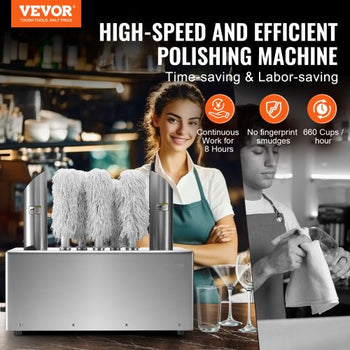 Wine Glass Polisher Machine, 8-Brush Glass Polishing Machine, 660 Cups/Hour Electric Commercial Glass Polisher for Champagne Glasses, Beer Cups, Mugs, Perfect for Bar Restaurant Kitchen