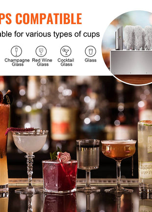 Glass Polisher Machine, 8-Brush Glass Polishing Machine, 660 Cups/Hour Electric Commercial Glass Polisher for Champagne Glasses, Beer Cups, Mugs, Perfect for Bar Restaurant Kitchen
