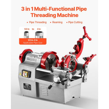 Electric Pipe Threader Machine, 750W 28RPM Threading Cutting Machine, 1/2 to 2 inch Pipes Threading Cutter Tool with Foot Pedal for Plumbing, Automotive Repairs, Metalworking