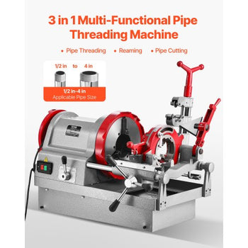 Electric Pipe Threader Machine, 900W 2-Speed Threading Cutting Machine, 1/2 to 4 inch Pipes Threading Cutter Tool with Foot Pedal for Plumbing, Automotive Repairs, Metalworking