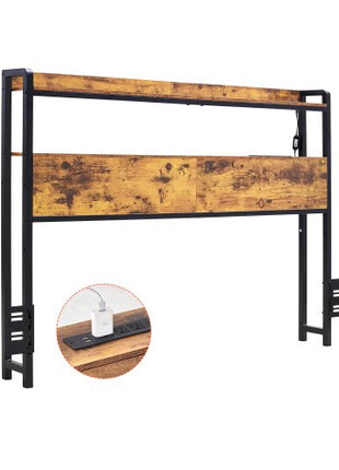 Headboard for Full Size Bed, Adjustable Height Headboard with 2 Shelves Storage, Freestanding Head Board with Charging Station and LED Light for Different Bed Frames, Easy Assembly, Brown