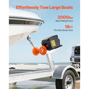 Electric Boat Winch, 12V DC 300W, Reversible Electric Trailer Winch for Boats Up to 2000 lbs, Power-in, Power-Out, and Freewheel Operations for Boats with Wired Remote Control & Hand Crank