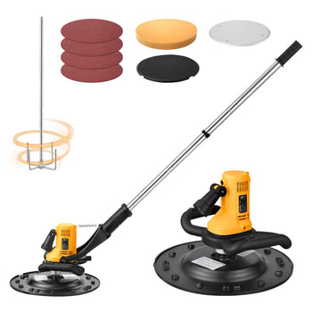 Electric Power Trowel, 800W Concrete Finishing Machine Corded with Mixing Rod, 6-Speed Adjustable 120–200 RPM, Steel & Plastic Trowel Discs, Extension Handle, Floor Smoothing Cement Finisher