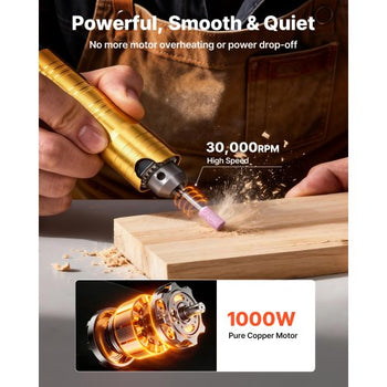 Flex Shaft Grinder, 1000W 30000RPM Electric Flex Shaft Rotary Tool, Foot-Pedal Control Hanging Carver Grinder with 74PCS Accessory Kit for Sanding Buffing Polishing Cutting