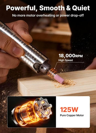 Flex Shaft Grinder, 125W 18000RPM Electric Flex Shaft Rotary Tool, Foot-Pedal Control Hanging Carver Grinder with 112PCS Accessory Kit for Sanding Buffing Polishing Cutting