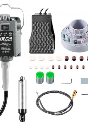Flex Shaft Grinder, 125W 18000RPM Electric Flex Shaft Rotary Tool, Foot-Pedal Control Hanging Carver Grinder with 112PCS Accessory Kit for Sanding Buffing Polishing Cutting