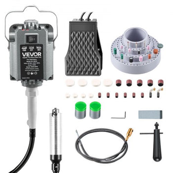 Flex Shaft Grinder, 125W 18000RPM Electric Flex Shaft Rotary Tool, Foot-Pedal Control Hanging Carver Grinder with 112PCS Accessory Kit for Sanding Buffing Polishing Cutting