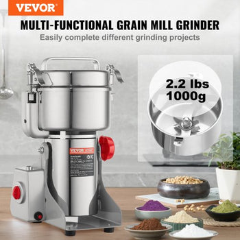 1000g Electric Grain Mill Grinder, High Speed 3000W Commercial Spice Grinders, Stainless Steel Pulverizer Powder Machine, for Dry Grains Spices Cereals Coffee Corn Pepper, Swing Type