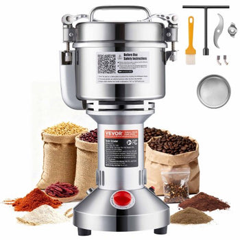 750g Electric Grain Mill Grinder, High Speed 2000W Commercial Spice Grinders, Stainless Steel Pulverizer Powder Machine, for Dry Grains Spices Cereals Coffee Corn Pepper, Straight Type
