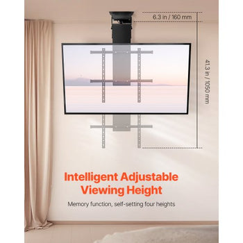 Motorized Ceiling TV Mount, TV Wall Mount for 32 to 70 Inch TV, Electric Adjustable Ceiling TV Mount, Motorized Flip Down TV Mount Bracket with Max VESA 24 x 24 in, Fits TVs Up to 110 lbs