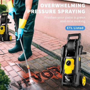 Electric Pressure Washer, 2000 PSI, Max 1.65 GPM Power Washer with 30 ft Hose & Reel, 5 Quick Connect Nozzles, Foam Cannon, Portable to Clean Patios, Cars, Fences, Driveways, ETL Listed