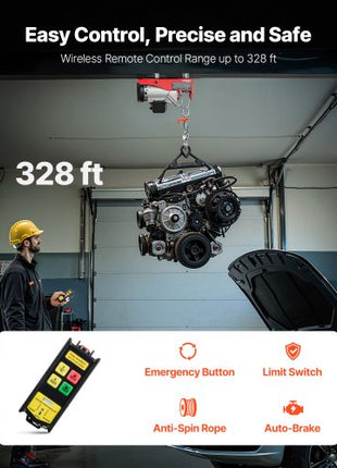 Tuspuzz Electric Hoist, 880 lbs Lifting Capacity, 850W 110V Electric Steel Wire Winch with Wireless Remote Control, 40ft Single Cable Lifting Height & Pure Copper Motor, for Garage Warehouse Factory