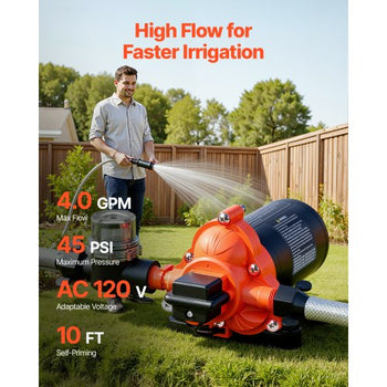 Water Pressure Pump, 110V AC 4 GPM, 3-Chamber On Demand Electric Diaphragm Water Transfer Pump, 45 PSI Max Pressure, Automatic Pressure Switch, for Home Kitchen Garden Irrigation Car Washing