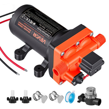 RV Water Pump, 12V DC 6 GPM (22.7 L/min), 4-Chamber Self-Priming Diaphragm Water Pump with Automatic Pressure Switch, 70 PSI Max Pressure, On Demand for RV, Caravan, Marine, Yacht, Car Washing