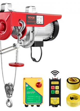 Electric Hoist, 1760 lbs 120V Electric Winch with 328 ft Wireless Remote Control, 40 ft Single Cable Lifting Height, Single/Double Slings, Emergency Stop, Lift Hoist for Garage Warehouse Factory