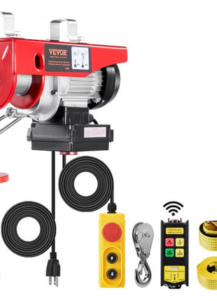 Electric Hoist, 440 lbs 120V Electric Winch with 328 ft Wireless & 14 ft Wired Remote Control, 40 ft Single Cable Lifting Height, Single/Double Slings, Lift Hoist for Garage Warehouse Factory