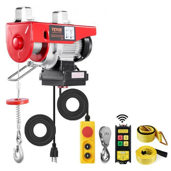 Electric Hoist, 440 lbs 120V Electric Winch with 328 ft Wireless & 14 ft Wired Remote Control, 40 ft Single Cable Lifting Height, Single/Double Slings, Lift Hoist for Garage Warehouse Factory