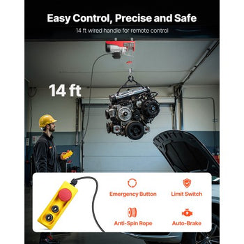 2200 lbs Attic Lift, 1600W 110V Electric Hoist with 14ft Wired Remote Control, 40ft Single Cable Lifting Height & Pure Copper Motor, for Garage Warehouse Factory