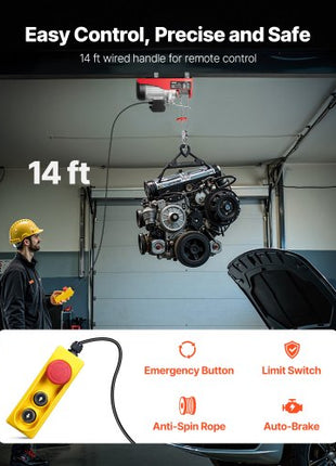 Electric Hoist 1760lbs with 14ft Wired Remote Control, Electric Hoist 110 Volt with 40ft Single Cable Lifting Height & Pure Copper Motor, for Garage Warehouse Factory