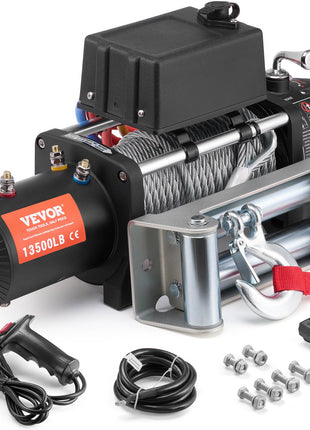 Electric Winch, 13,500 lb, 12V DC Truck Winch with Φ3/8 in x 80 ft Steel Cable Roller Fairlead Wireless & Wired Remote Control, IP55 Waterproof for Towing Off-Road SUV Jeep Truck Trailer Boat