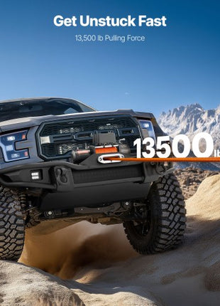 Electric Winch, 13500 lbs Load Capacity, 12V DC Truck Winch with ?3/8 in x 80 ft Synthetic Rope, Wireless & Wired Remote Control, Suitable for Towing Off-Road SUV Jeep Trailer Boat