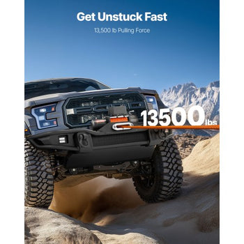 Electric Winch, 13500 lbs Load Capacity, 12V DC Truck Winch with ?3/8 in x 80 ft Synthetic Rope, Wireless & Wired Remote Control, Suitable for Towing Off-Road SUV Jeep Trailer Boat